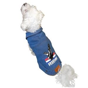 Woof Pet Apparel, Blue Denim Vest , Freedom Patriotic America - Eagle, Size: XL